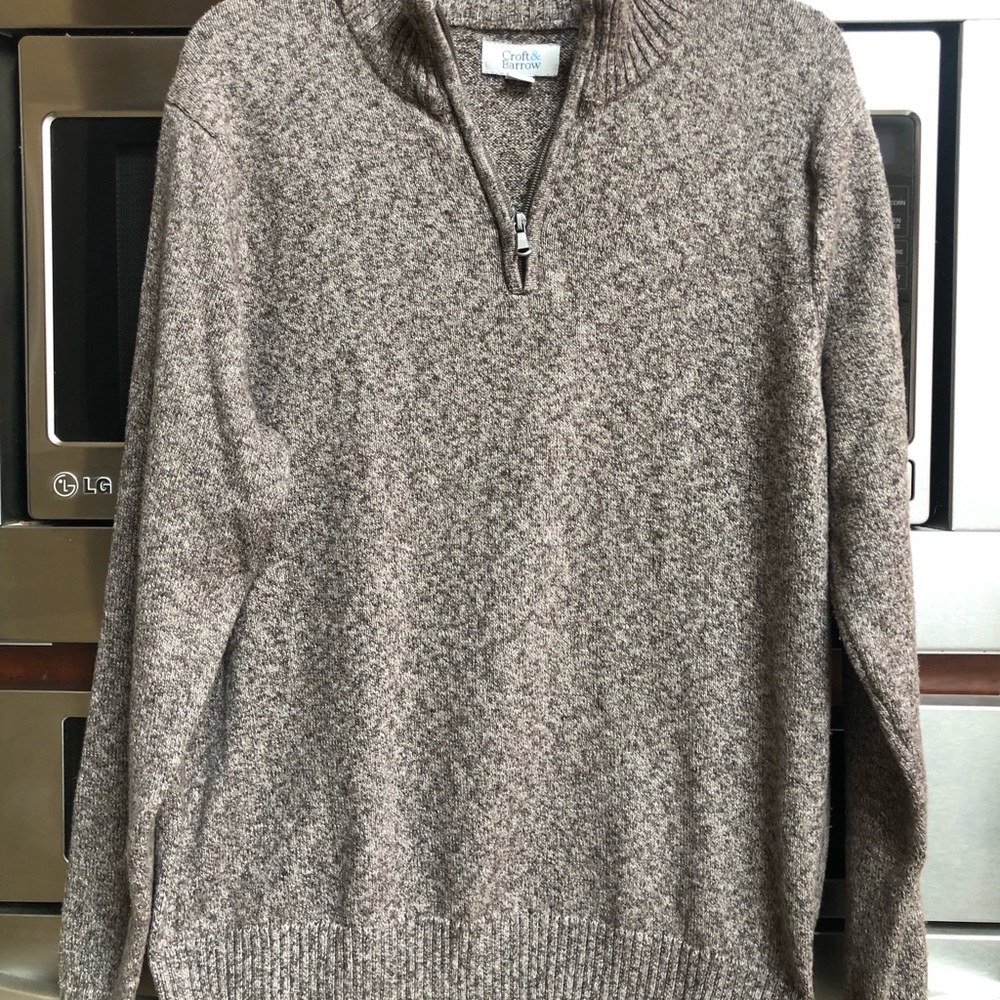 Croft & Barrow Pullover Sweater Brown Zipper V Neck men M Cotton Blend
